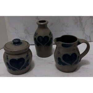 Rowe Pottery Works Stoneware Creamer sugar vase Heart Country Folk Art Vintage